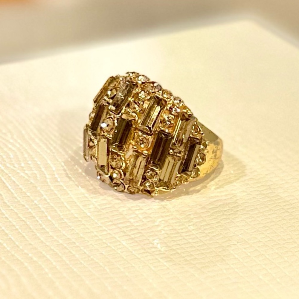 Gold Sparkly Jeweled Statement Ring - Size 7